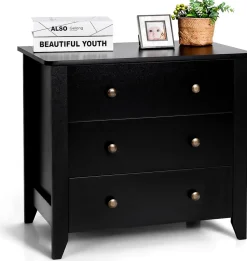 Commode à 3 Tiroirs, Meuble de Rangement 3 Tiroirs,avec Double Poignée,Charge 100 kg, pour Chambre, Salon, 71 x 46 x 66 cm (Noir)