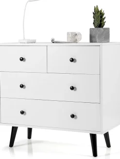 Commode à 4 Tiroirs Meuble de Rangement avec Dispositif Anti basculement 4 Tiroirs en Bois Chambre à Coucher Naturel