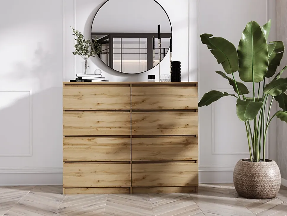 Commode 120 Cm Avec 8 Tiroirs, Chêne Wotan, 120 X 101 X 39 Cm