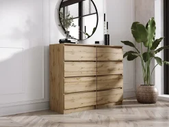 Commode 120 Cm Avec 8 Tiroirs, Chêne Wotan, 120 X 101 X 39 Cm