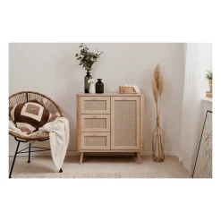 Commode - KUTA 01A - 1 porte - 3 tiroirs - Chene sonoma / Osier Palu - 80,9 x 84 x 40 cm