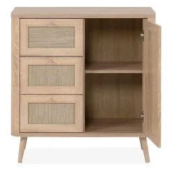 Commode - KUTA 01A - 1 porte - 3 tiroirs - Chene sonoma / Osier Palu - 80,9 x 84 x 40 cm