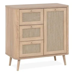 Commode - KUTA 01A - 1 porte - 3 tiroirs - Chene sonoma / Osier Palu - 80,9 x 84 x 40 cm