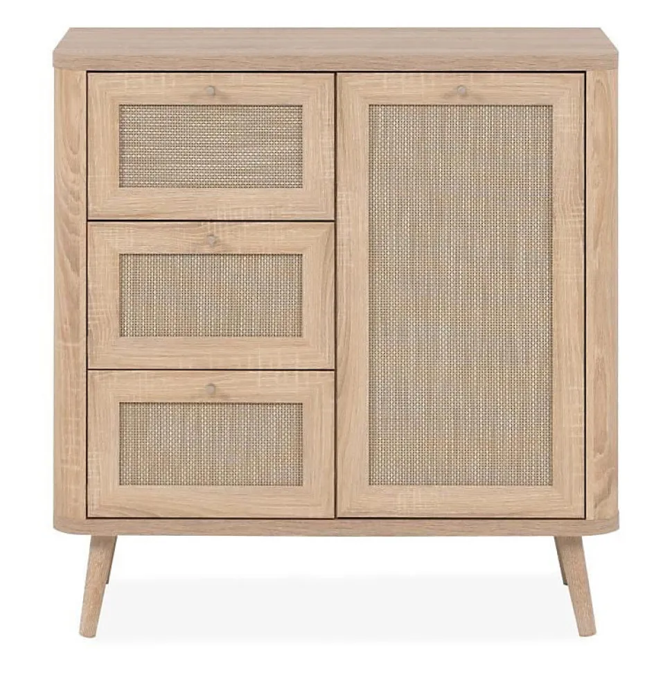 Commode - KUTA 01A - 1 porte - 3 tiroirs - Chene sonoma / Osier Palu - 80,9 x 84 x 40 cm