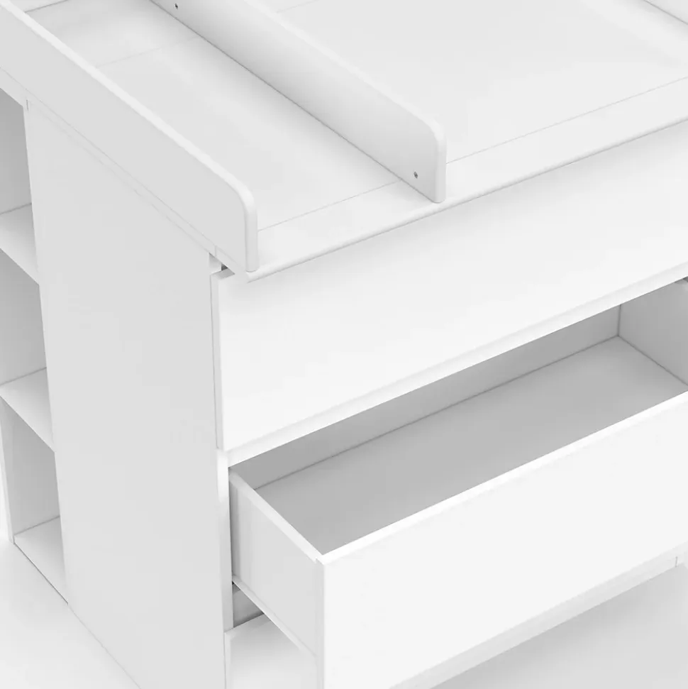 Commode à langer évolutive AMBRE blanc 3 tiroirs table à langer et 2 étagères amovibles