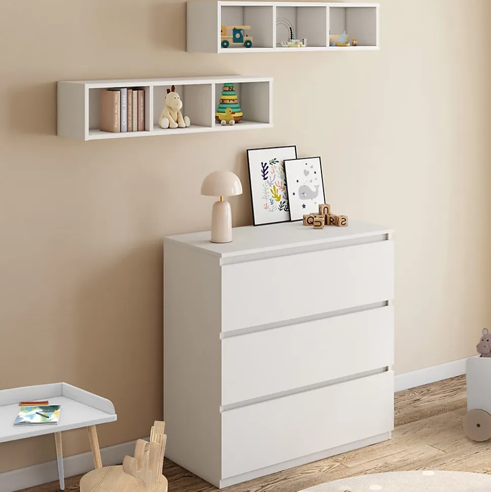 Commode à langer évolutive AMBRE blanc 3 tiroirs table à langer et 2 étagères amovibles