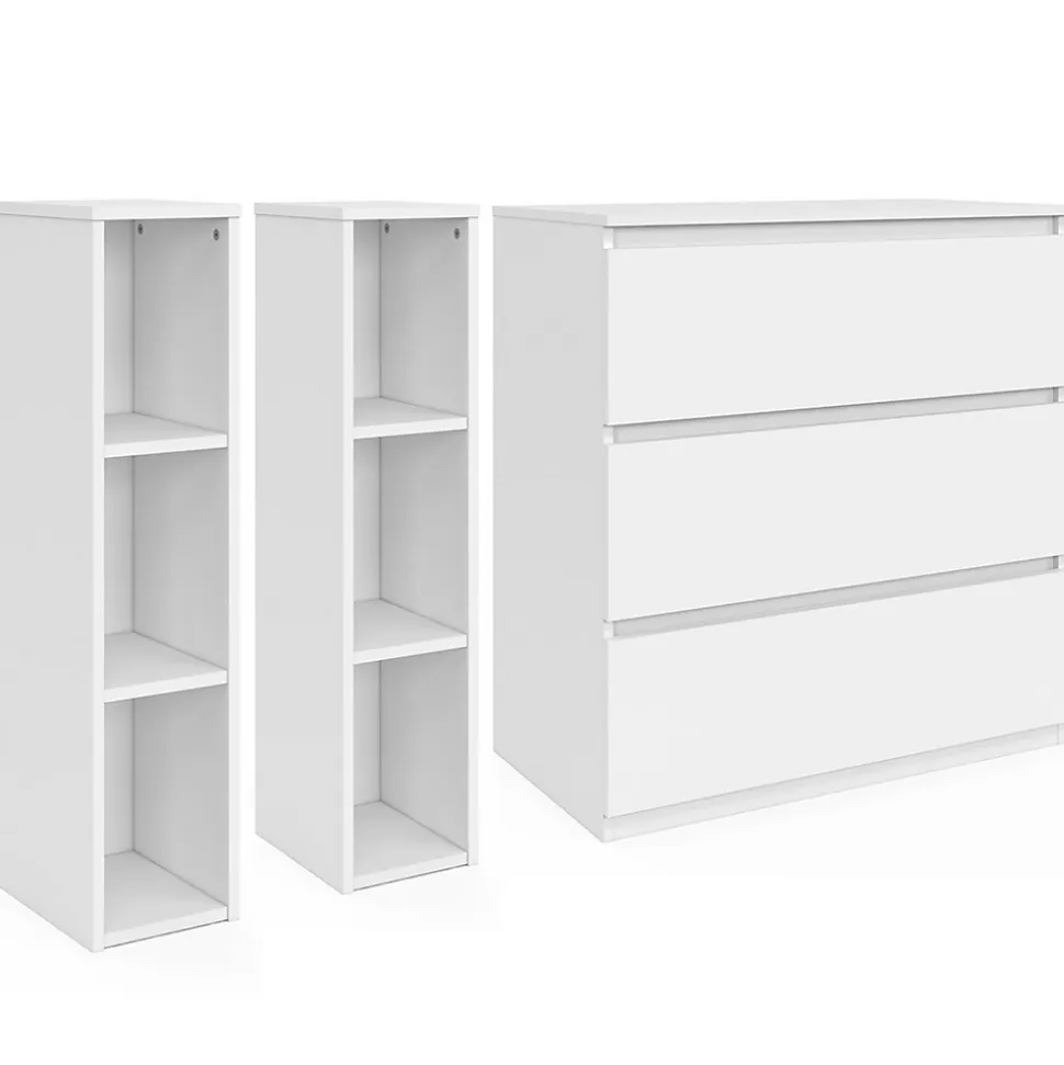 Commode à langer évolutive AMBRE blanc 3 tiroirs table à langer et 2 étagères amovibles