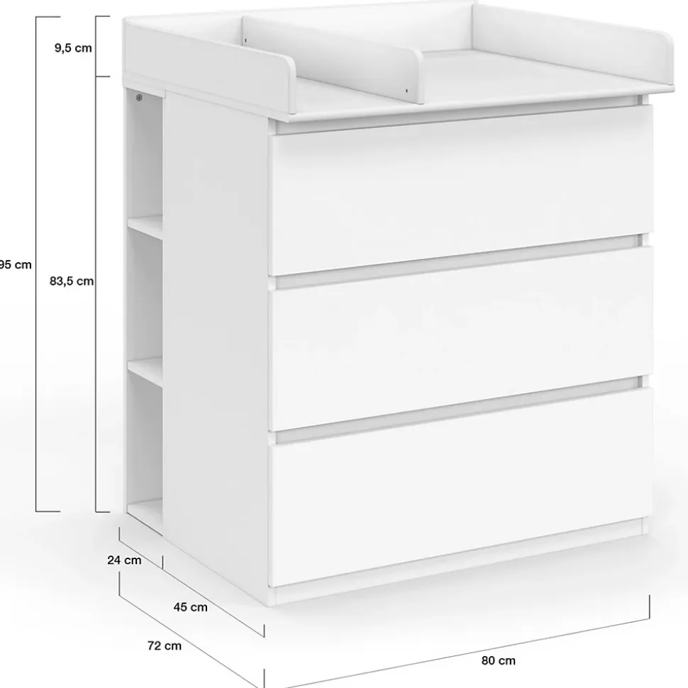Commode à langer évolutive AMBRE blanc 3 tiroirs table à langer et 2 étagères amovibles