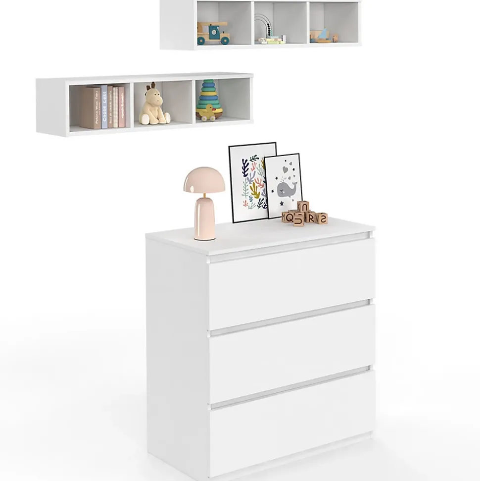Commode à langer évolutive AMBRE blanc 3 tiroirs table à langer et 2 étagères amovibles