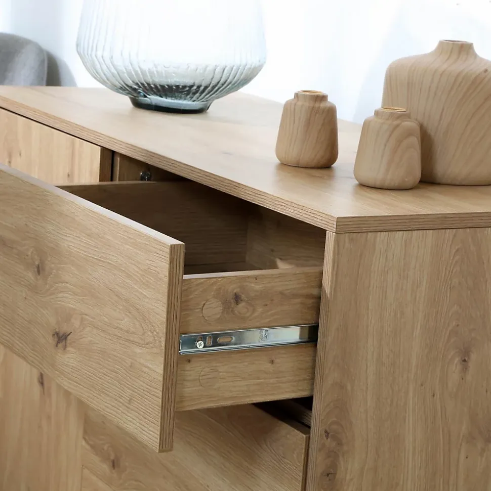 Commode 1 Porte 3 Tiroirs Décor Chêne L90 x H80 cm - LENNY