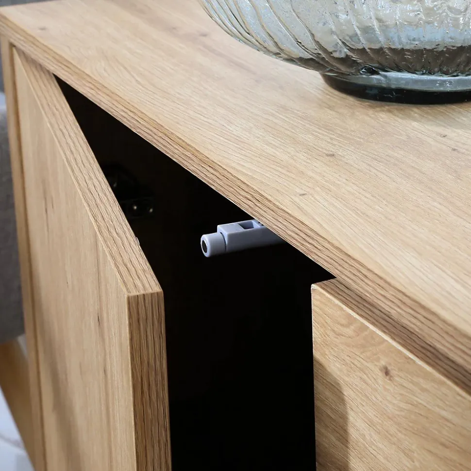 Commode 1 Porte 3 Tiroirs Décor Chêne L90 x H80 cm - LENNY