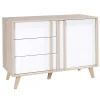 Commode 1 porte et 3 tiroirs MALMO coloris chene clair et blanc