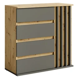 Commode 1 porte et 4 tiroirs - chene et gris - Collection NEMO