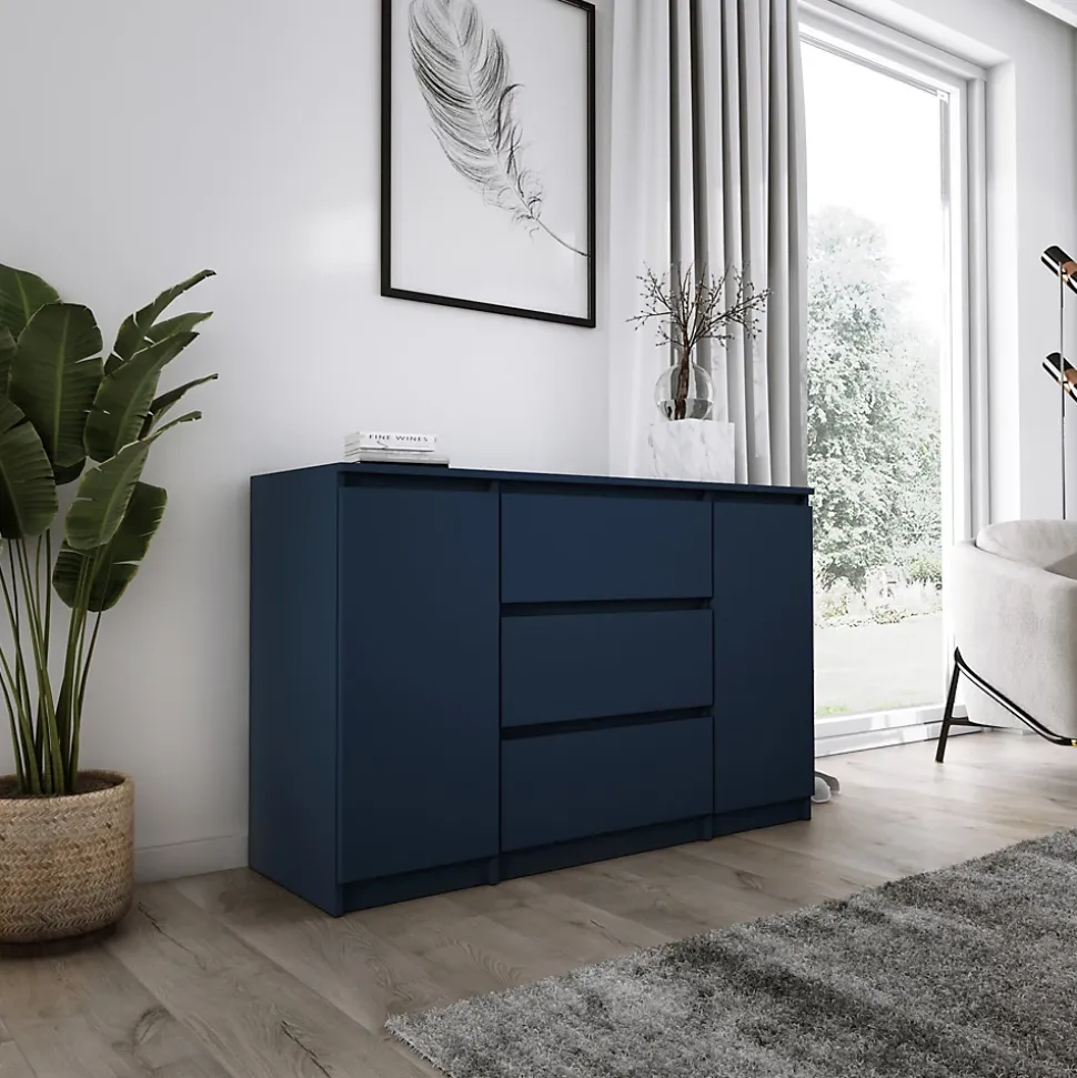 Commode 2 portes 3 tiroirs, 120 x 78 x 39 cm, couleur: marine
