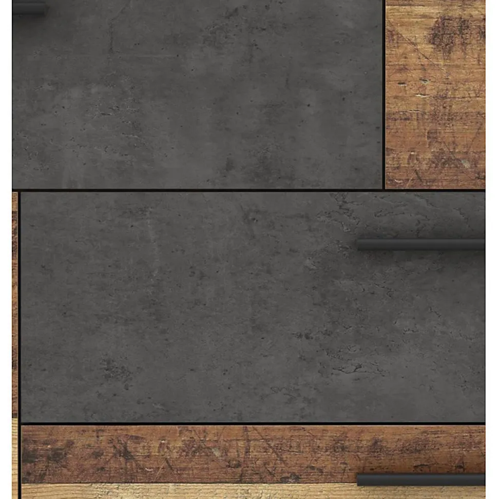 Commode 2 portes 4 tiroirs décor bois vintage béton gris - DEST