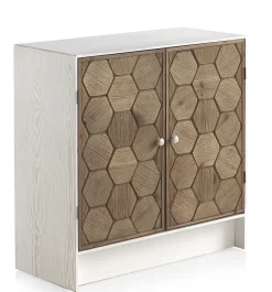 Commode 2 portes en frêne blanc patiné