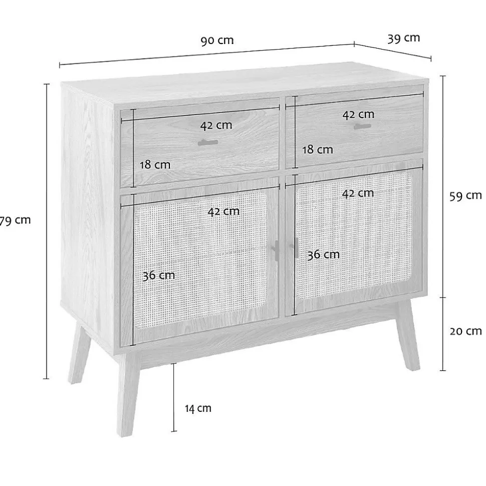 Commode 2 portes en rotin et 2 tiroirs L90 cm - ALIA