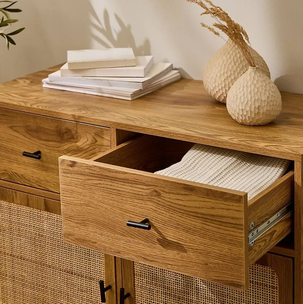Commode 2 portes en rotin et 2 tiroirs L90 cm - ALIA
