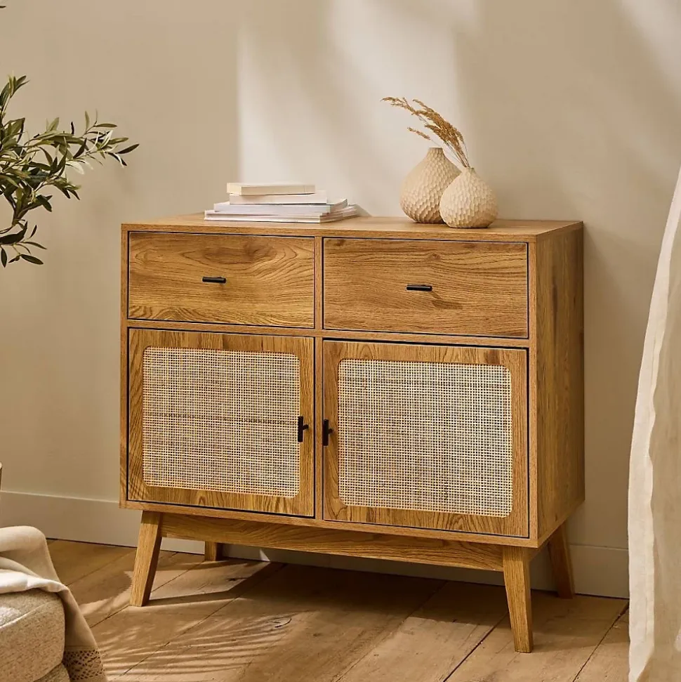 Commode 2 portes en rotin et 2 tiroirs L90 cm - ALIA