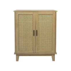 Commode 2 portes et 3 étagères cannage bois naturel 80 x 34 x 96 cm
