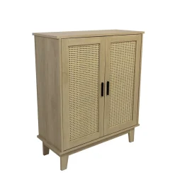 Commode 2 portes et 3 étagères cannage bois naturel 80 x 34 x 96 cm