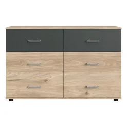 Commode - RHODES - 6 tiroirs - Chene Hickory et gris - 130 x 41 x 83 cm - WIMEX
