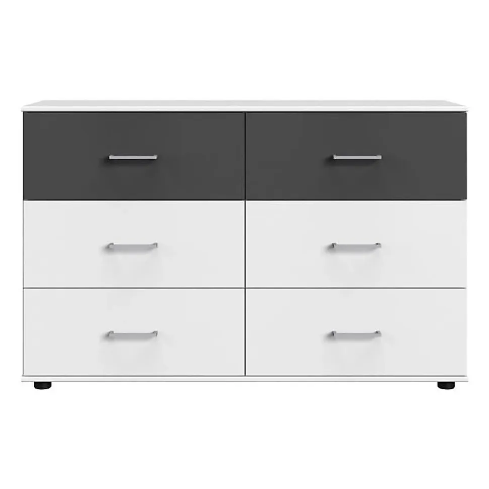Commode - RHODES - 6 tiroirs - Blanc / Rechampis graphite - 130 x 41 x 83 cm - WIMEX