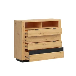 Commode 4 tiroirs 2 niches avec LED Glenn Bois et Noir