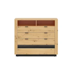 Commode 4 tiroirs 2 niches avec LED Glenn Bois et Noir