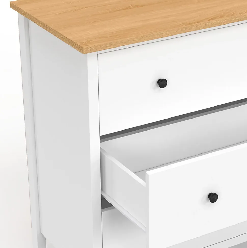 Commode 3 tiroirs ACHILLE 80 cm bois blanc plateau bois
