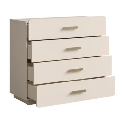 Commode 4 tiroirs AMALIE Coloris beige sable L100 x H93 x P42 cm Finition élégante et formes douces