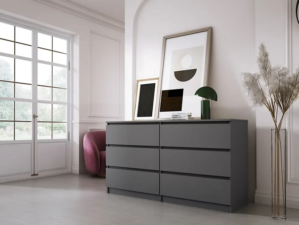 Commode 6 Tiroirs Anthracite, 140 X 39 X 79 Cm