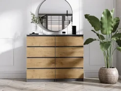 Commode 8 Tiroirs, Anthracite / Chêne Lancelot, 120 X 101 X 39 Cm