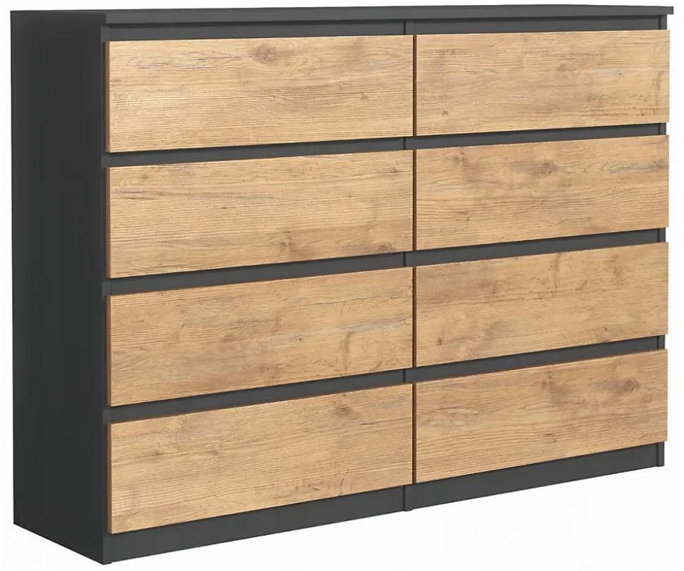 Commode 8 Tiroirs, Anthracite / Chêne Lancelot, 120 X 101 X 39 Cm