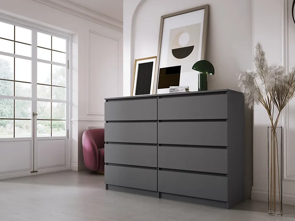 Commode 8 Tiroirs, Anthracite, 140 X 101 X 39 Cm