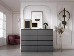 Commode 8 Tiroirs, Anthracite, 140 X 101 X 39 Cm