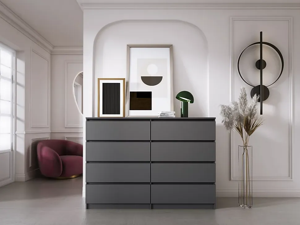 Commode 8 Tiroirs, Anthracite, 140 X 101 X 39 Cm
