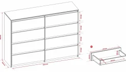 Commode 8 Tiroirs, Anthracite, 140 X 101 X 39 Cm