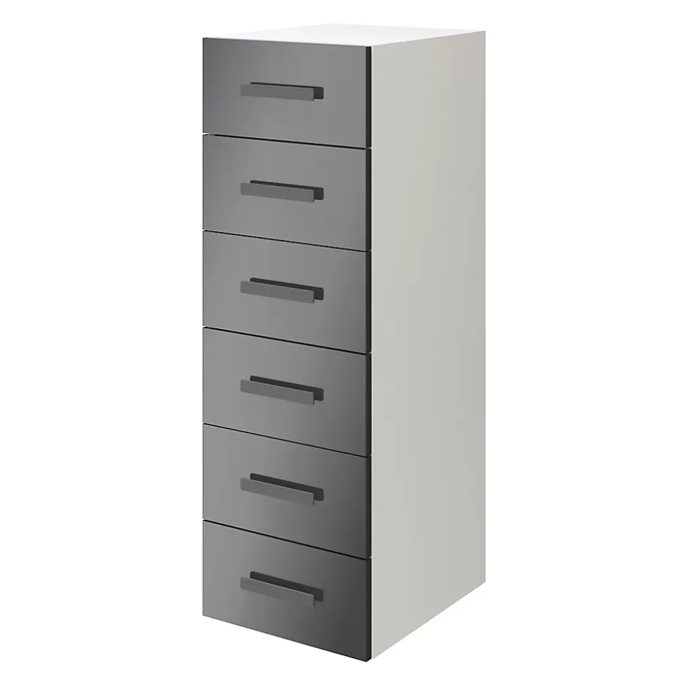 Commode 6 tiroirs anthracite et blanc GoodHome Atomia H. 112,5 x L. 37,5 x P. 47 cm