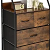 Commode 4 Tiroirs avec 2 Étagères-Tour de Rangement avec Cadre en Métal-Tiroirs en Tissu-Dispositif Anti-basculement-Brun