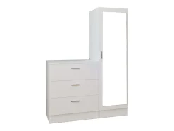 Commode 3 tiroirs avec armoire et miroir - Blanc - VITORIO