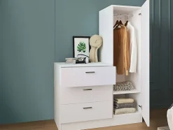 Commode 3 tiroirs avec armoire et miroir - Blanc - VITORIO