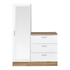 Commode 3 tiroirs avec armoire et miroir - Blanc et naturel - VITORIO