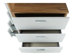 Commode 3 tiroirs avec armoire et miroir - Blanc et naturel - VITORIO