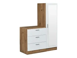 Commode 3 tiroirs avec armoire et miroir - Blanc et naturel - VITORIO