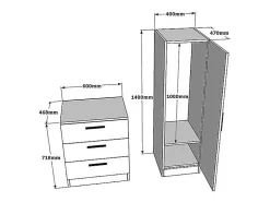 Commode 3 tiroirs avec armoire et miroir - Blanc et naturel - VITORIO