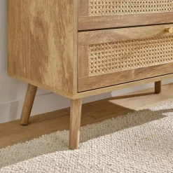 Commode 3 tiroirs avec façades en rotin naturel L80 cm - PALMO