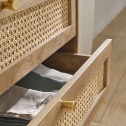 Commode 3 tiroirs avec façades en rotin naturel L80 cm - PALMO