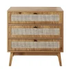 Commode 3 tiroirs avec façades en rotin et pieds en bois L80 cm - ALIA