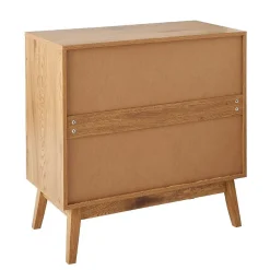 Commode 3 tiroirs avec façades en rotin et pieds en bois L80 cm - ALIA